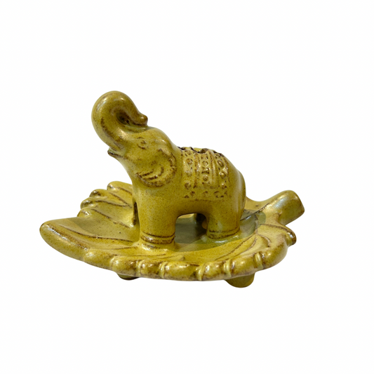 Glazed Elephant on Leaf Incense Holder