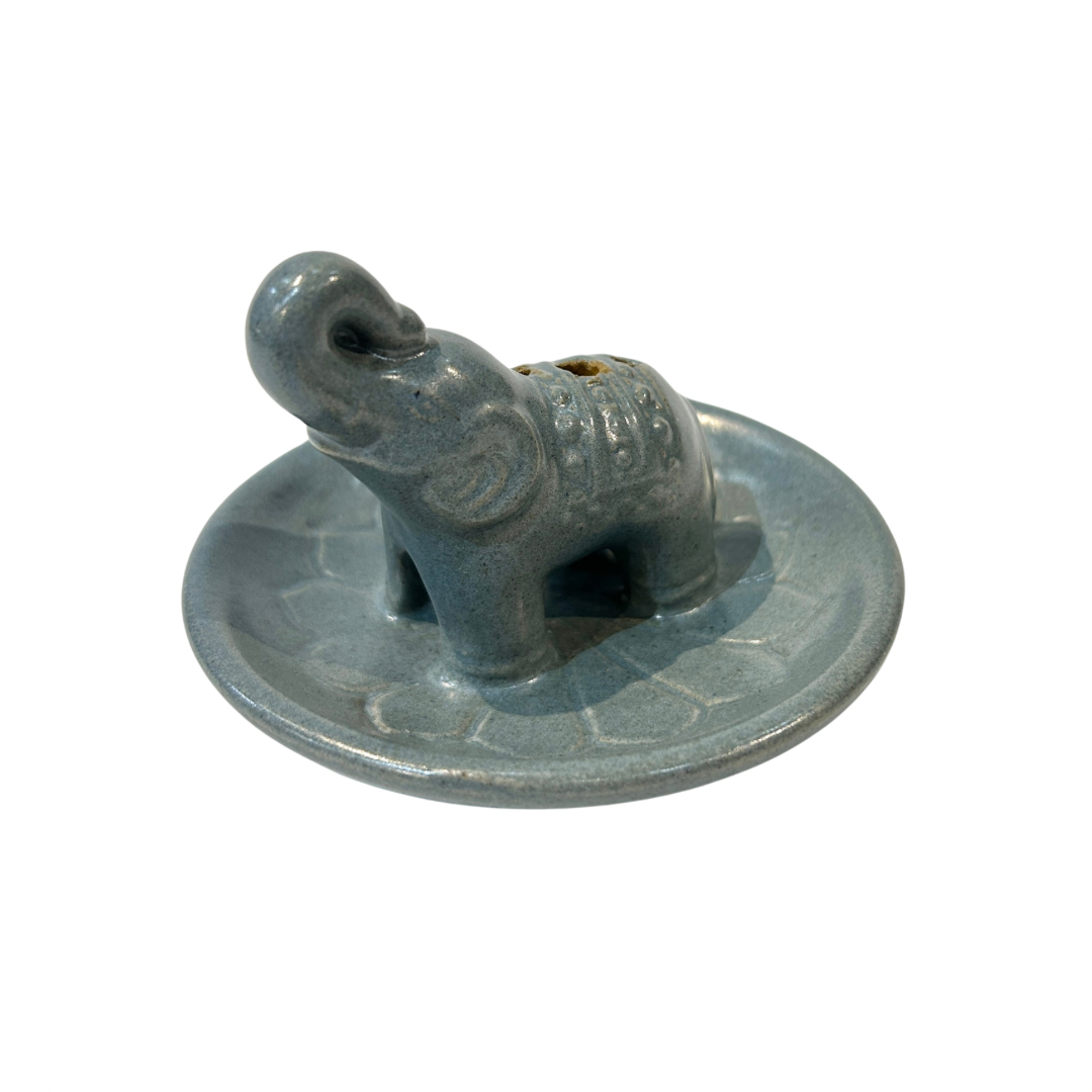 Glazed Elephant On Round Incense Holder