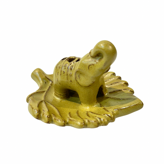 Glazed Elephant on Leaf Incense Holder